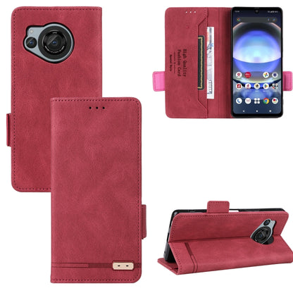 Red magnetic clasp leather phone case with folio cover and card slot
