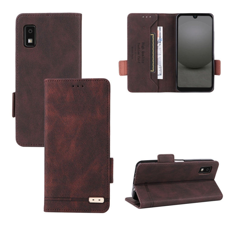 Brown magnetic clasp leather phone case with folio cover and inner card pocket
