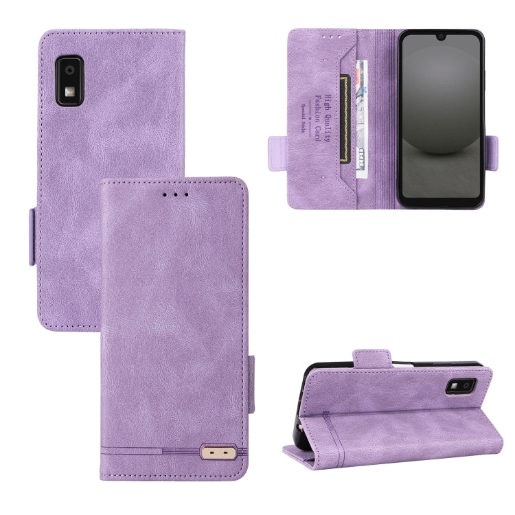 Purple magnetic clasp leather phone case with folio cover and card pocket