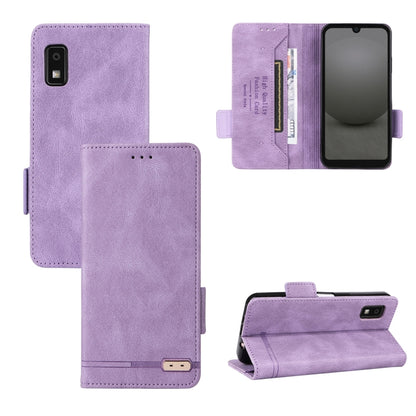 Purple magnetic clasp leather phone case with folio cover and card pocket