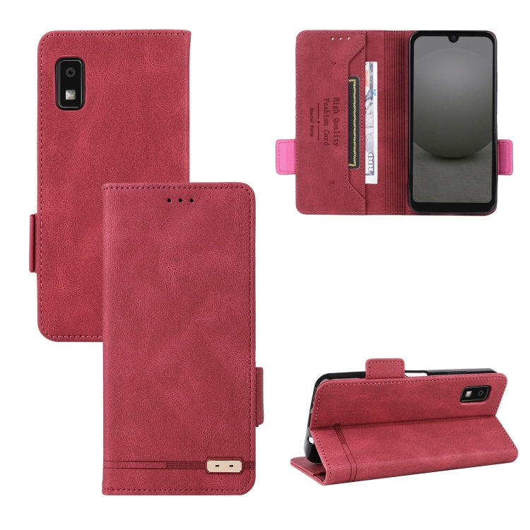Red magnetic clasp leather phone case with folio cover and card pocket