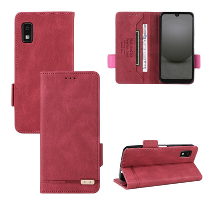 Red magnetic clasp leather phone case with folio cover and card pocket