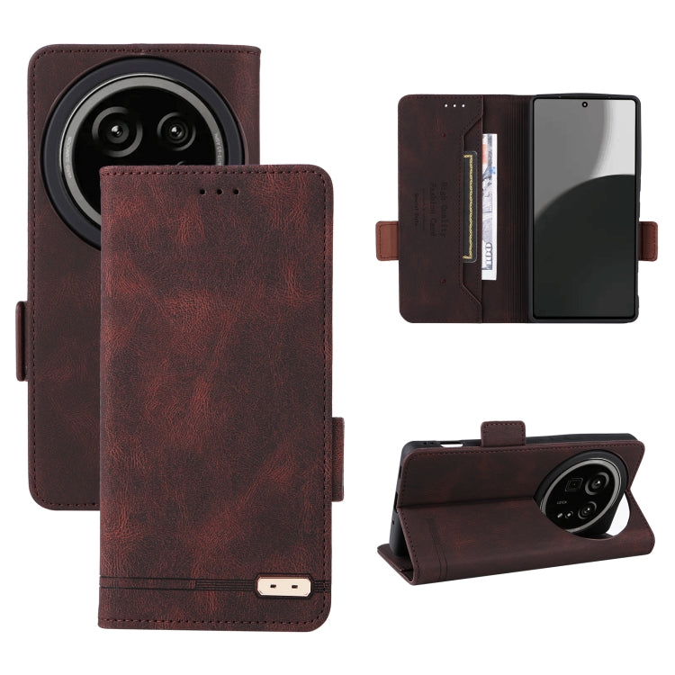 Magnetic clasp leather folio phone case in dark brown, with card slots and kickstand