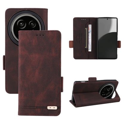 Magnetic clasp leather folio phone case in dark brown, with card slots and kickstand
