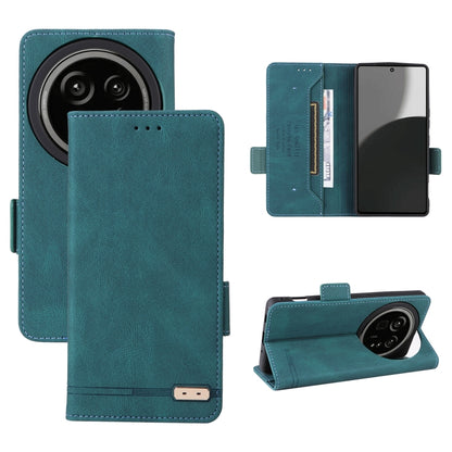 Magnetic clasp leather folio phone case in blue-green, with card slots and kickstand