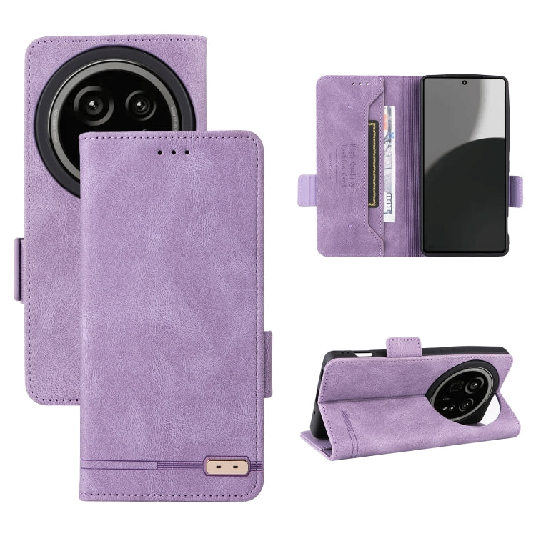 Magnetic clasp leather folio phone case in light purple, with card slots and kickstand