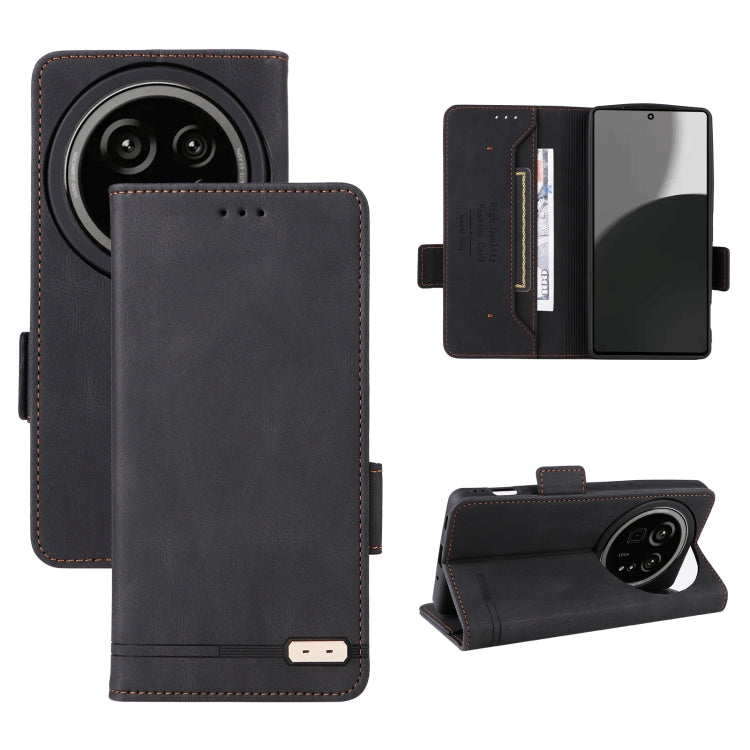 Magnetic clasp leather folio phone case in charcoal gray, with card slots and kickstand