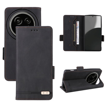 Magnetic clasp leather folio phone case in charcoal gray, with card slots and kickstand