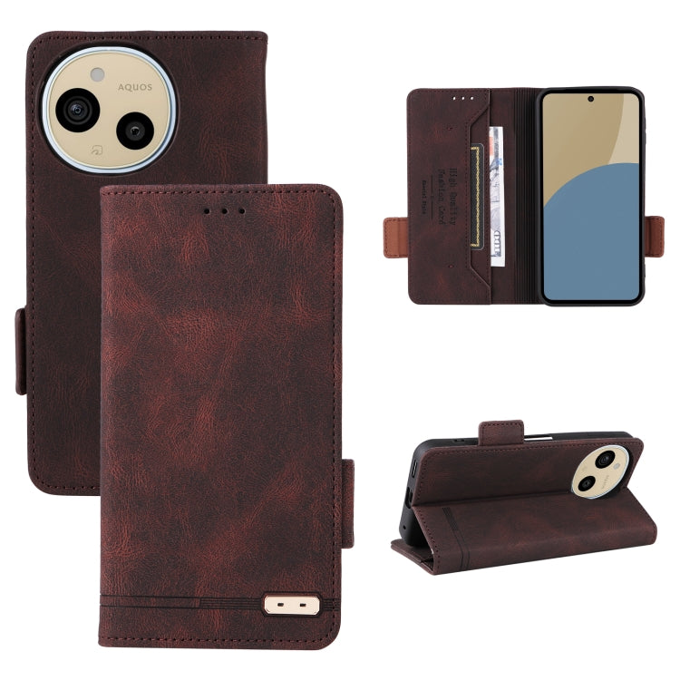 Magnetic clasp leather folio phone case in brown, with card slots and kickstand