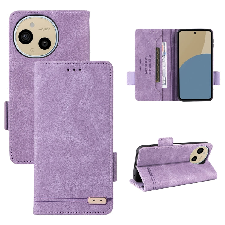 Magnetic clasp leather folio phone case in lavender purple, with card slots and kickstand
