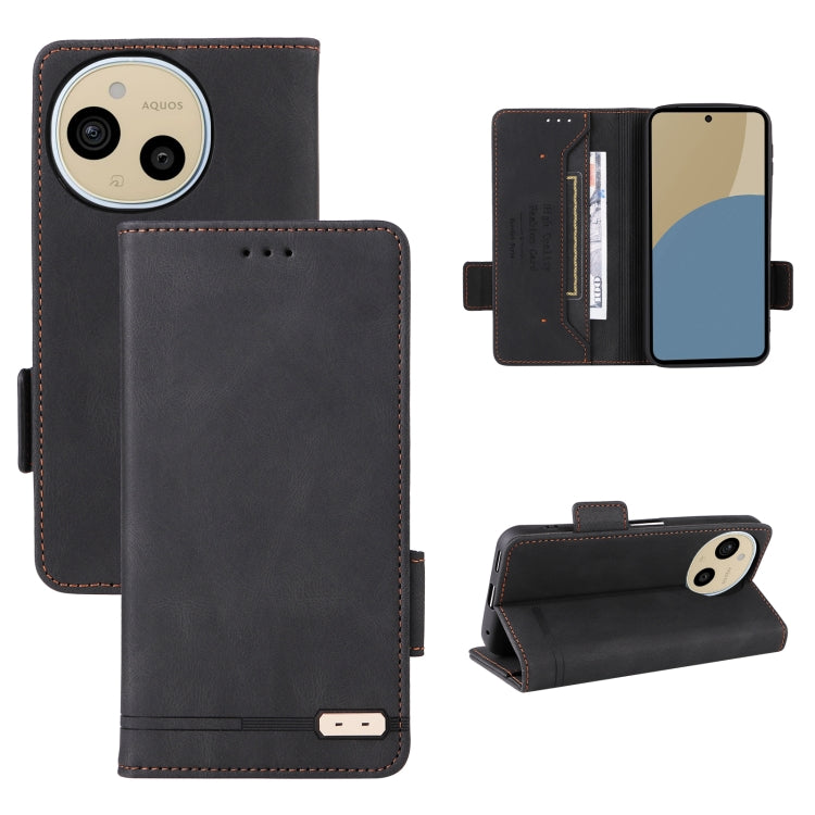 Magnetic clasp leather folio phone case in black, with card slots and kickstand