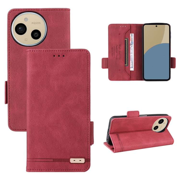 Magnetic clasp leather folio phone case in deep red, with card slots and kickstand
