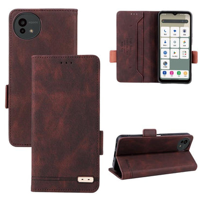 Magnetic clasp leather phone case in brown, with flip cover and magnetic clasp