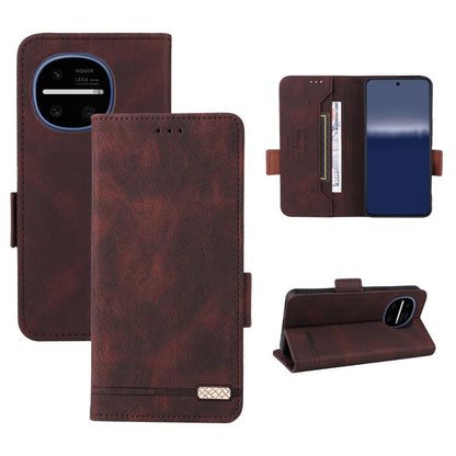 Magnetic clasp leather phone case in dark brown, with flip cover and card slots