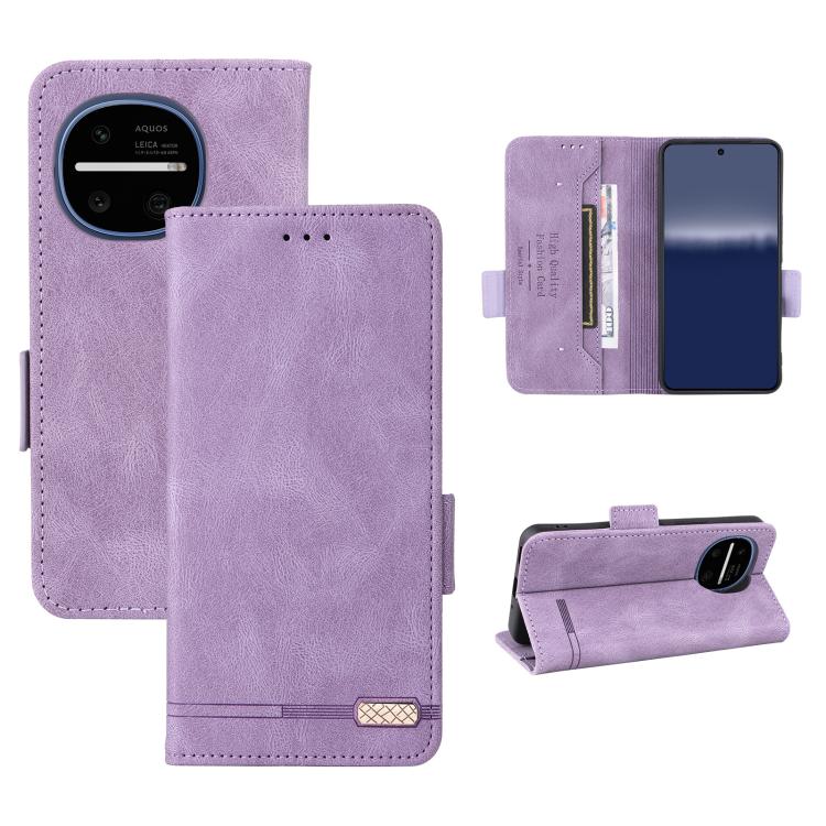 Magnetic clasp leather phone case in purple, with flip cover and card slots