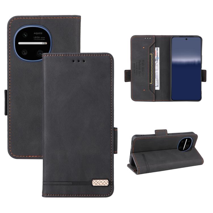 Magnetic clasp leather phone case in charcoal, with flip cover and card slots