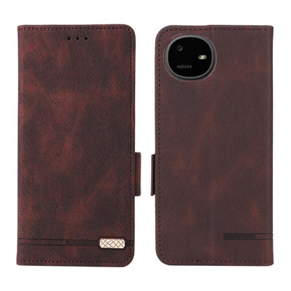 Brown leather flip phone case with magnetic clasp and front camera cutout