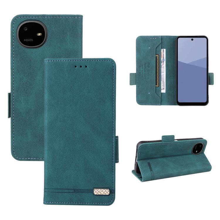 Teal leather magnetic clasp phone case with flip cover, card slot, and stand
