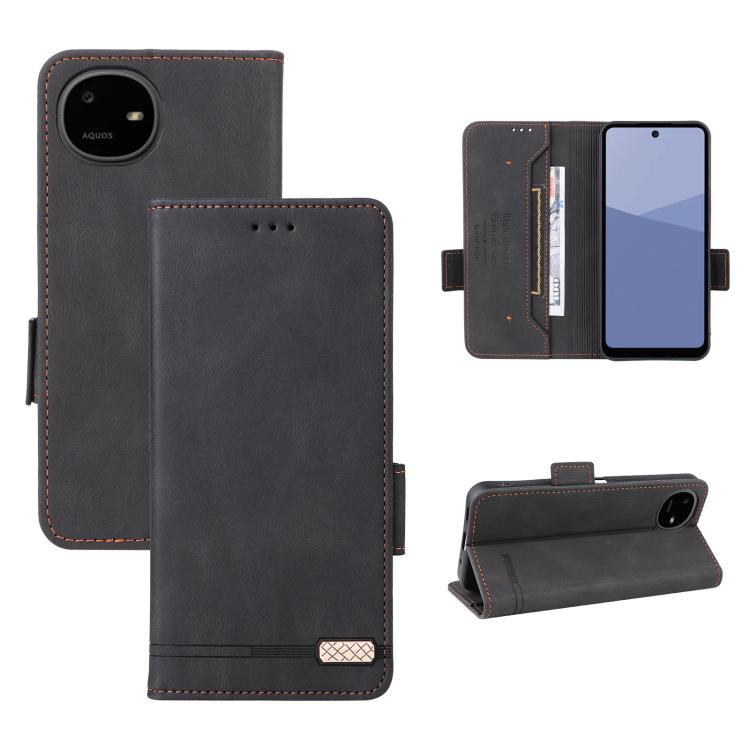 Black leather magnetic clasp phone case with flip cover and card slot