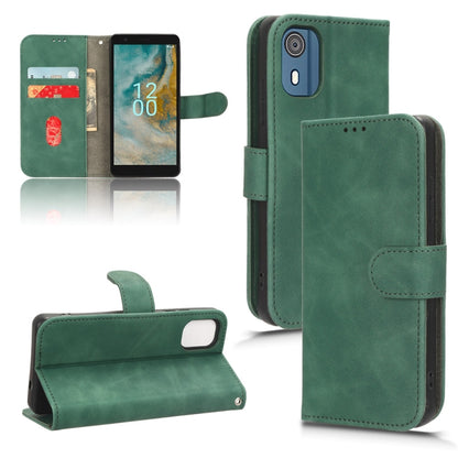 Green magnetic flip leather phone case with stitched card holder panel
