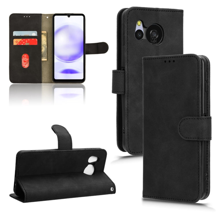 Black flip leather phone case with magnetic closure and kickstand, card slots visible