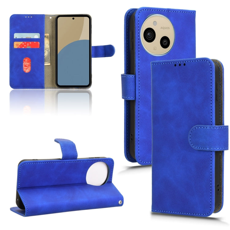 Blue flip leather phone case with front pocket and open stand position