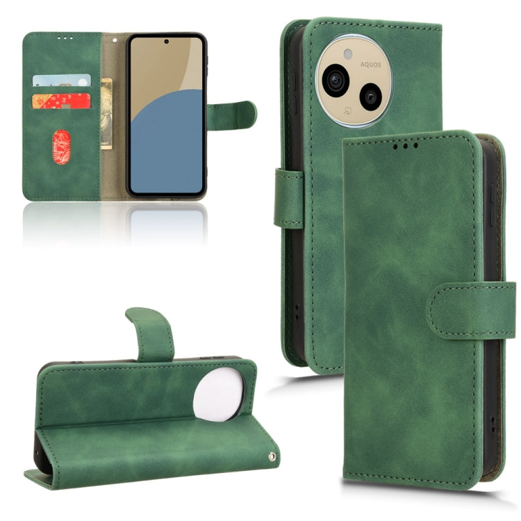 Green flip leather phone case with front pocket and open stand flap
