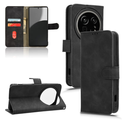 Black flip leather phone case with front pocket and open stand flap
