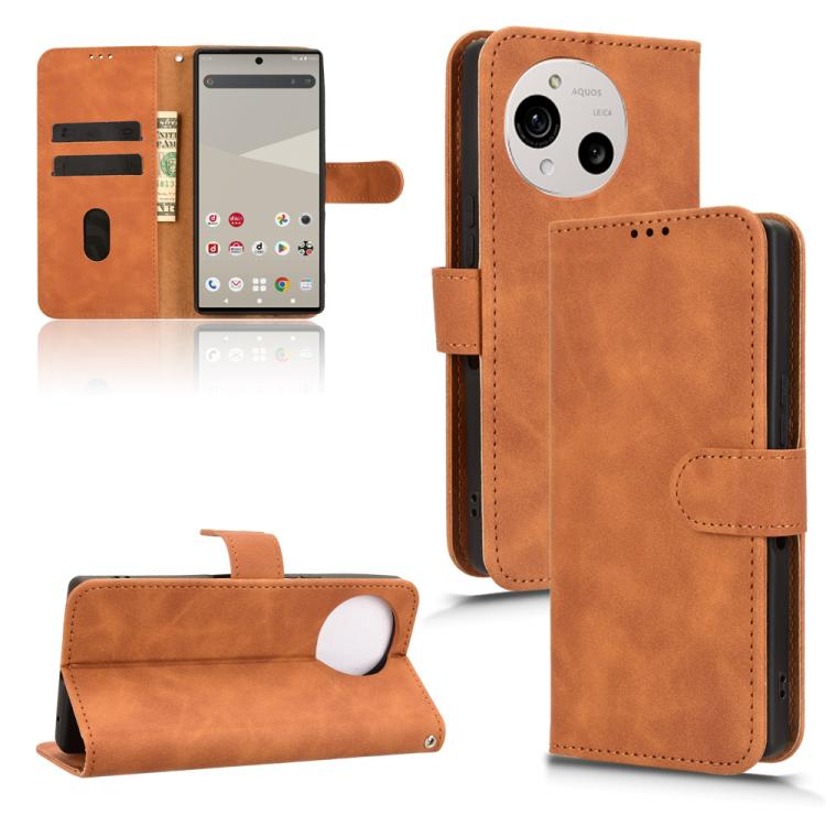 Brown magnetic flip leather phone case with camera cutout and stand