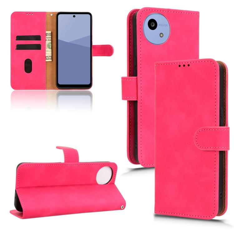 Pink flip leather phone case with front flap and side card slot view