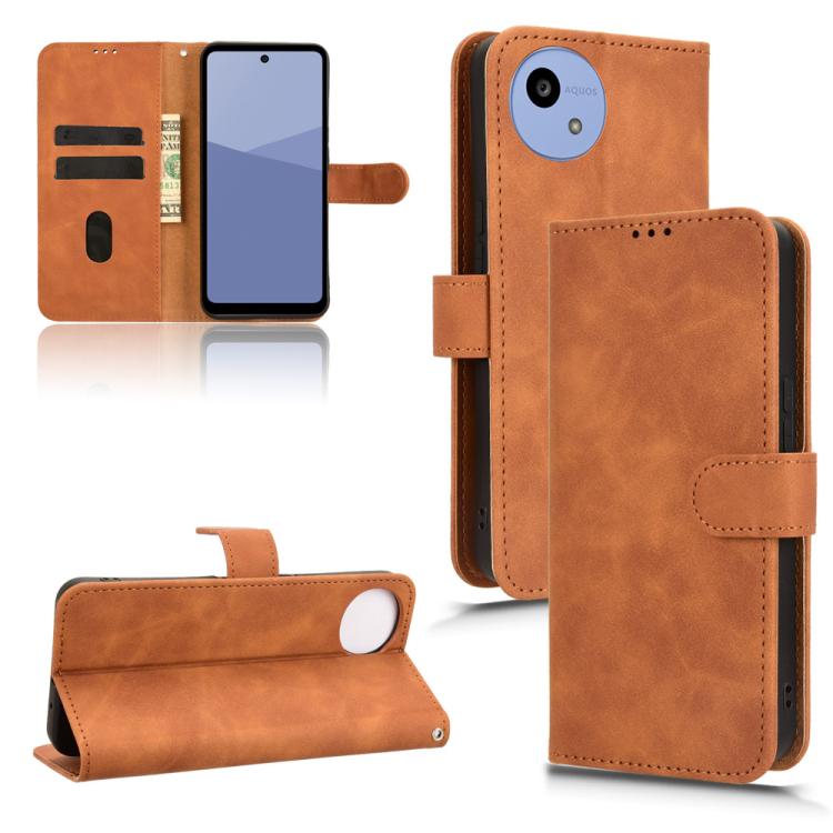 Brown flip leather phone case with textured finish and front stand flap