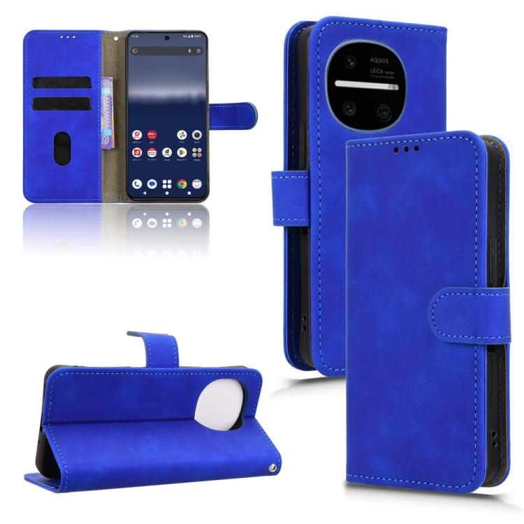 Blue flip leather phone case with magnetic closure and viewing stand