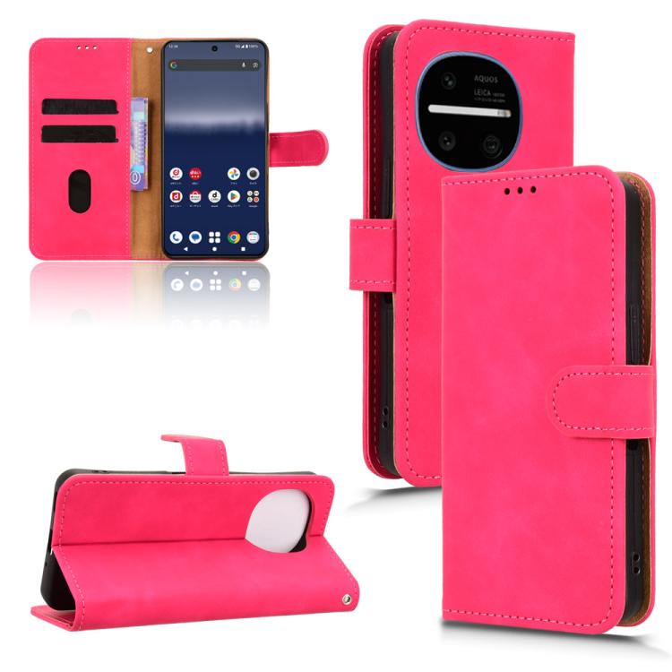 Rose red flip leather phone case with magnetic closure and viewing stand