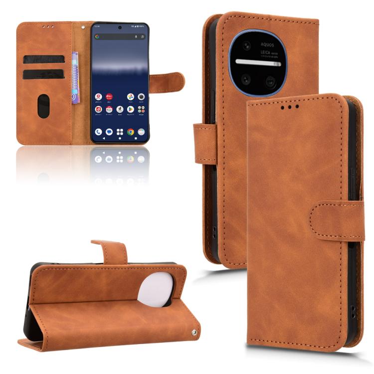 Brown flip leather phone case with magnetic closure and viewing stand