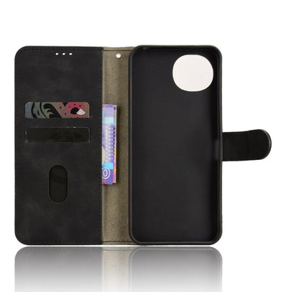 Black magnetic flip leather phone case, open view with inner card slots and phone holder
