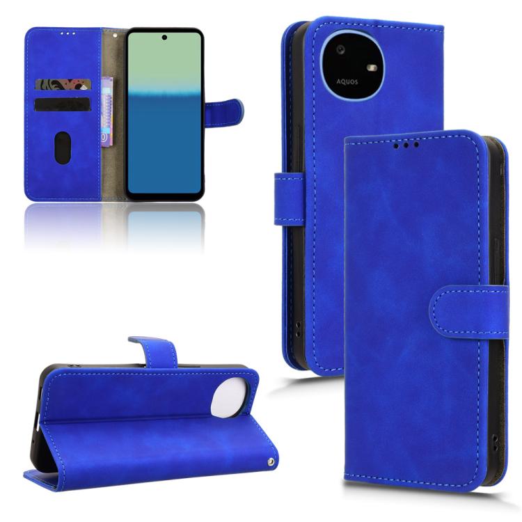 Blue magnetic flip leather phone case with front camera cutout and folio stand cover