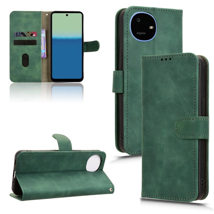 Green magnetic flip leather phone case with camera cutout and stitched folio flap