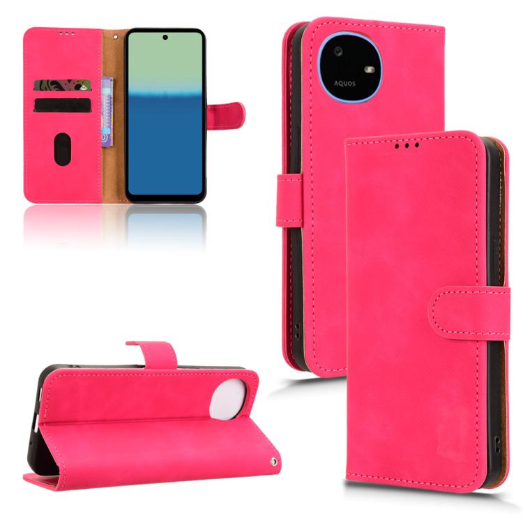 Rose red magnetic flip leather phone case with front camera cutout and folio stand