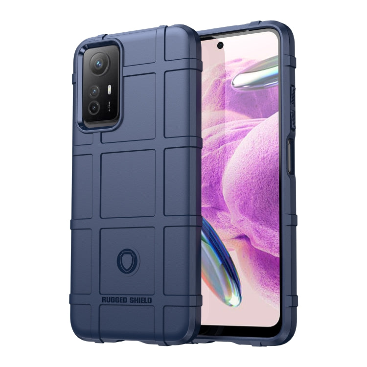 Blue rugged TPU phone case with raised camera cutout and protective corners