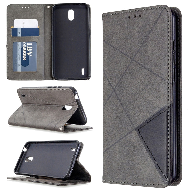 Grey rhombus-texture magnetic leather wallet case with card slots and stand