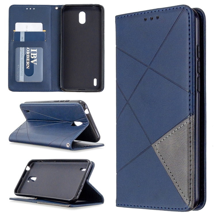 Blue rhombus-texture magnetic leather wallet case with card slots and stand