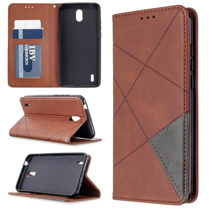 Tan rhombus-texture magnetic leather wallet case with card slots and stand