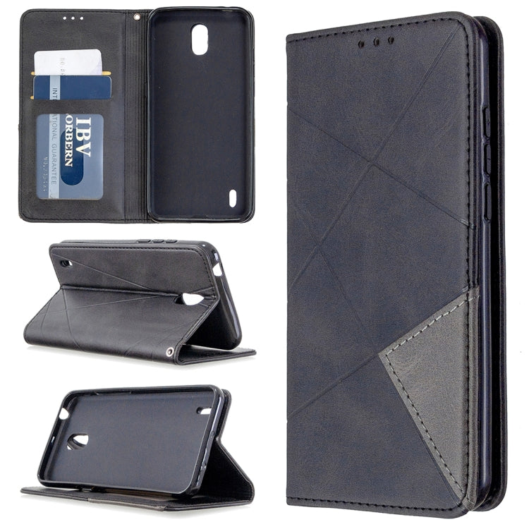 Black rhombus-texture magnetic leather wallet case with card slots and stand