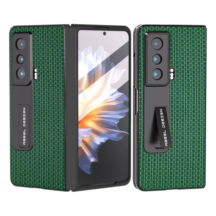 Night green genuine leather phone case with built-in holder and kickstand