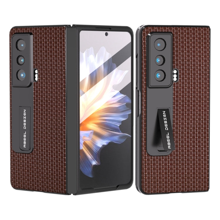 Coffee brown genuine leather phone case with built-in holder and kickstand