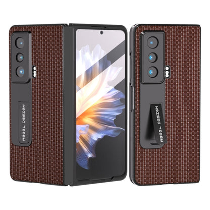 Coffee brown genuine leather phone case with built-in holder and kickstand