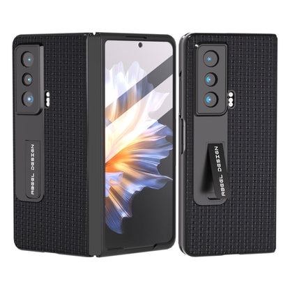 Black genuine leather phone case with built-in holder and kickstand