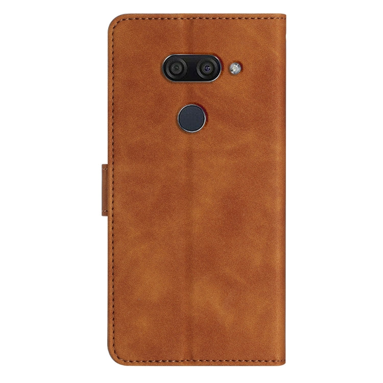 Brown phone case back view with embossed texture, camera cutouts, and round fingerprint port.