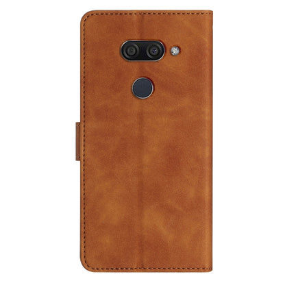 Brown phone case back view with embossed texture, camera cutouts, and round fingerprint port.