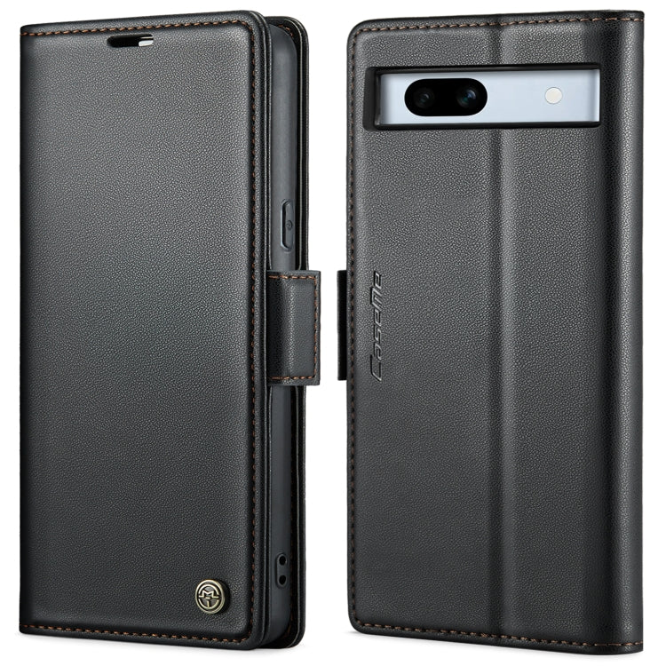 Black leather flip phone case with buckle strap and horizontal camera window